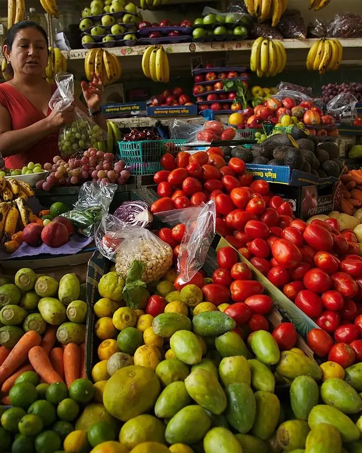 Fresh fruit stacked at a local market